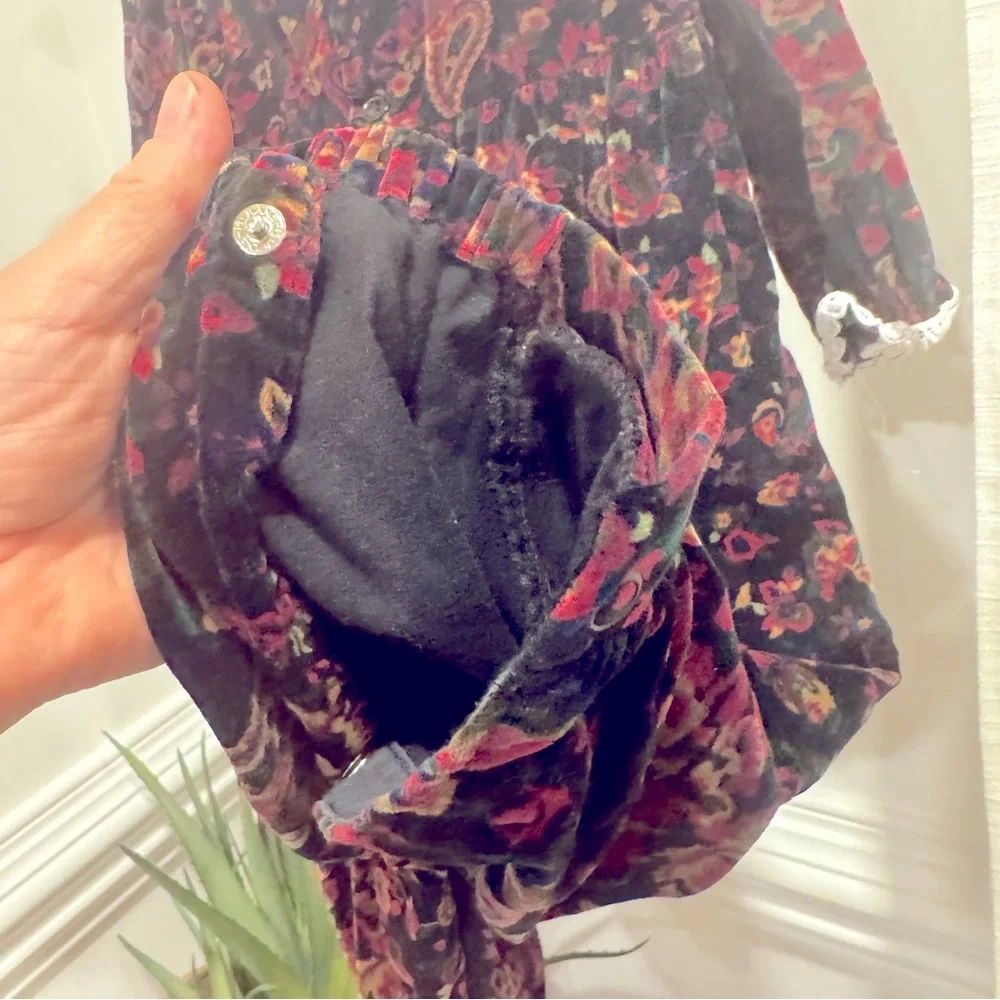 Vintage Velvet Embroidered Baby Romper Sz 24Month